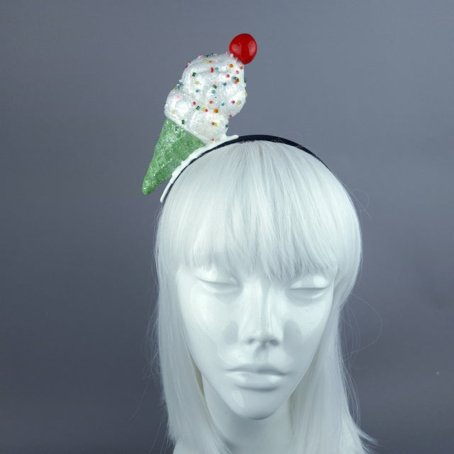 "Vanilla" Glitter Ice cream Headpiece - Green