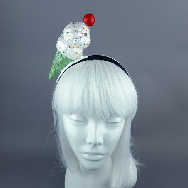 "Vanilla" Glitter Ice cream Headpiece - Green