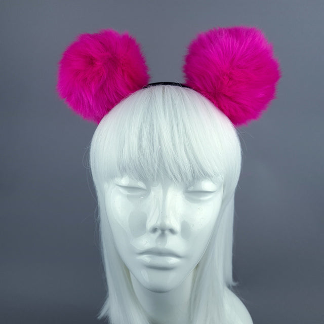 "Teddie" Pink Pompom Ear Headpiece