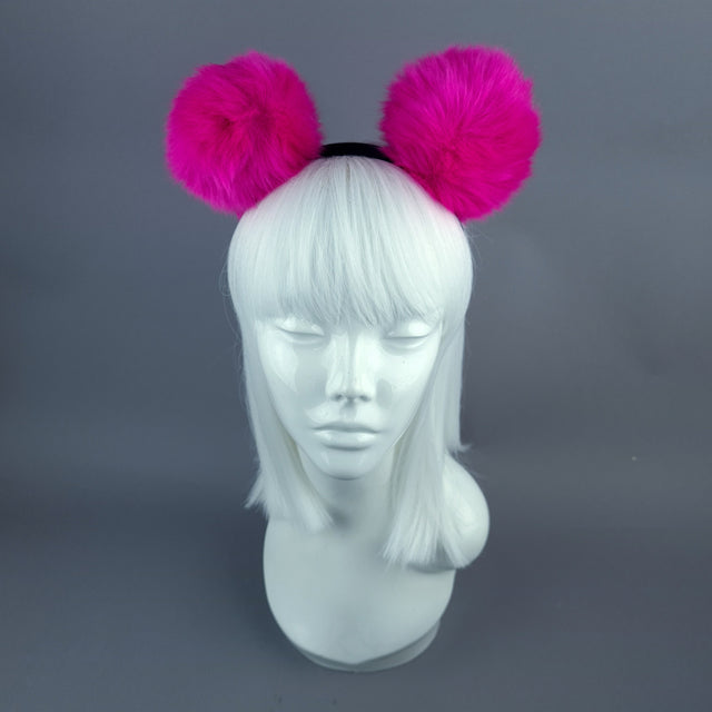 "Teddie" Pink Pompom Ear Headpiece