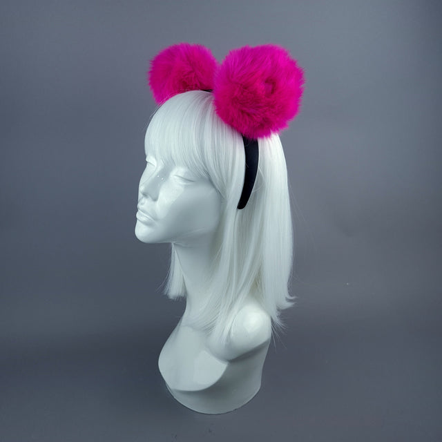 "Teddie" Pink Pompom Ear Headpiece