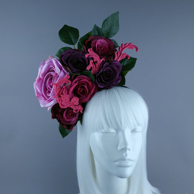 "Fayetta" Pink Rose & Filigree Headdress