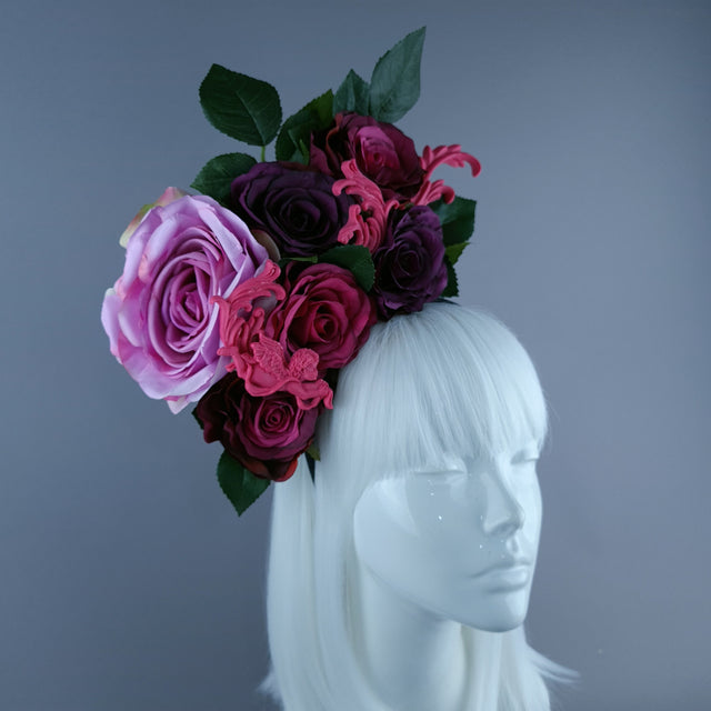 "Fayetta" Pink Rose & Filigree Headdress