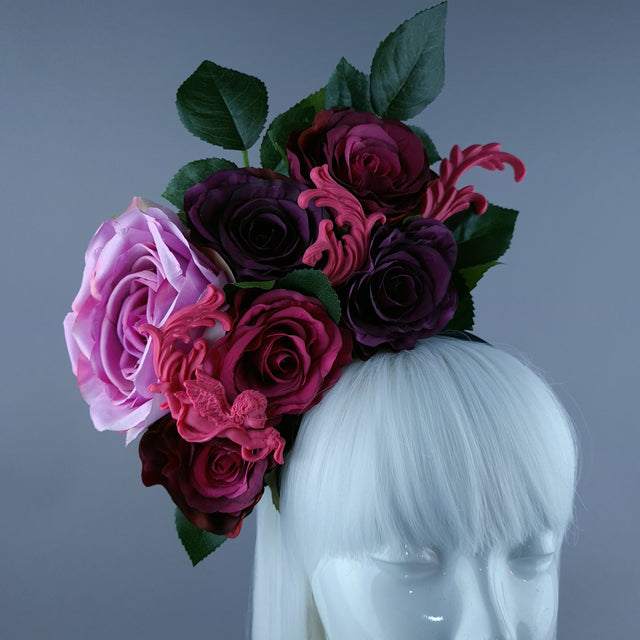 "Fayetta" Pink Rose & Filigree Headdress