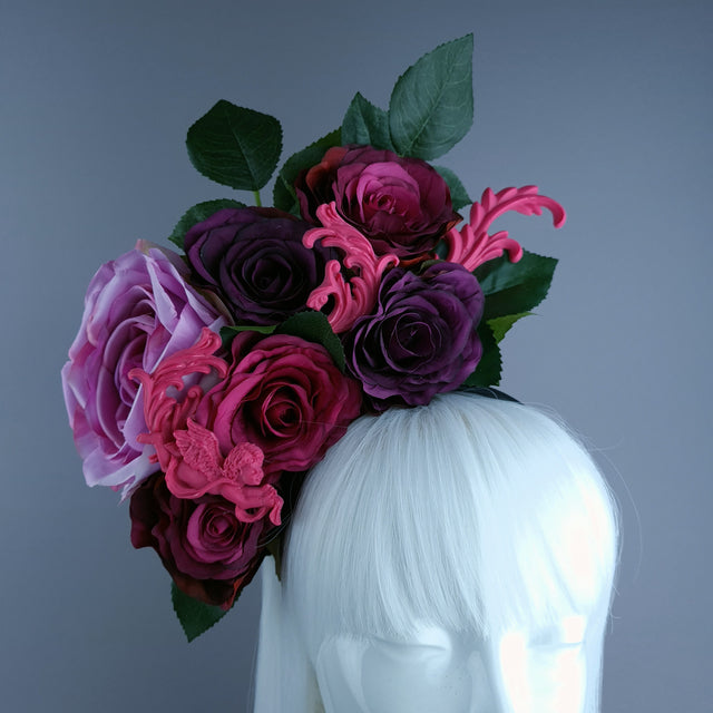 "Fayetta" Pink Rose & Filigree Headdress