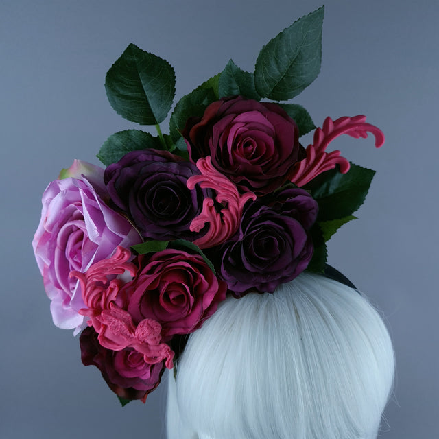 "Fayetta" Pink Rose & Filigree Headdress
