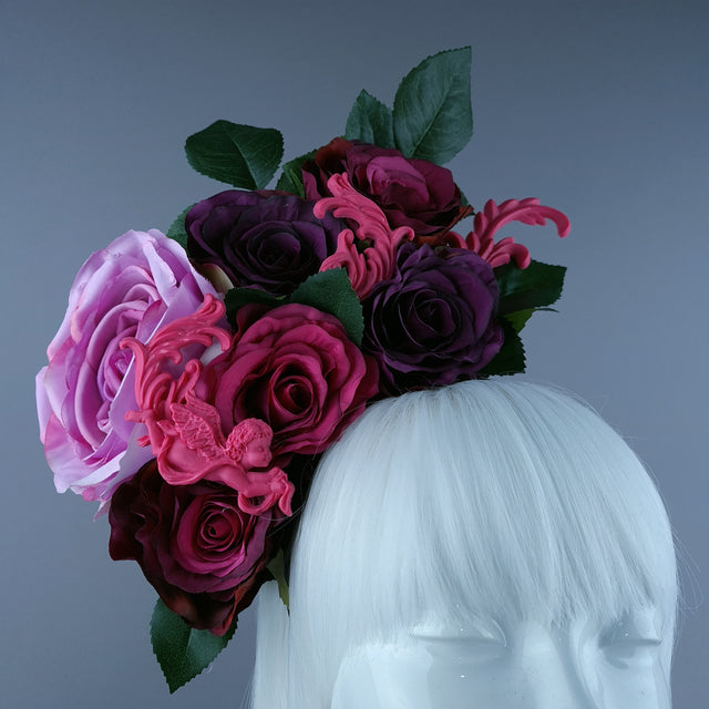 "Fayetta" Pink Rose & Filigree Headdress