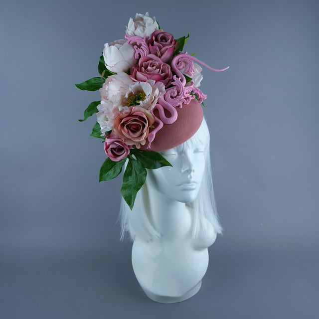 "Zia" Pink Rose, Snake & Filigree Fascinator Hat