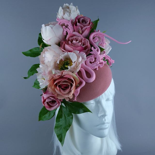 "Zia" Pink Rose, Snake & Filigree Fascinator Hat
