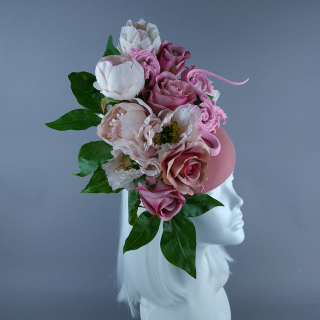 "Zia" Pink Rose, Snake & Filigree Fascinator Hat