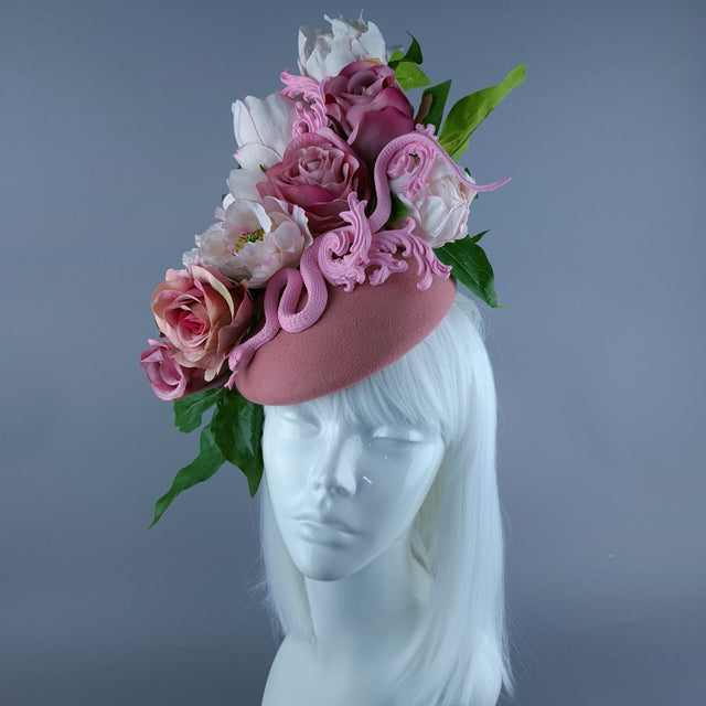 "Zia" Pink Rose, Snake & Filigree Fascinator Hat