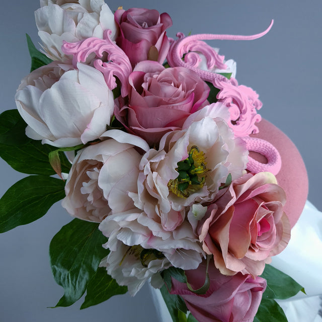 "Zia" Pink Rose, Snake & Filigree Fascinator Hat