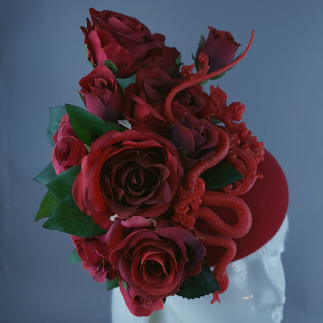 "Rhodanthe" Red Rose, Snake & Filigree Fascinator Hat