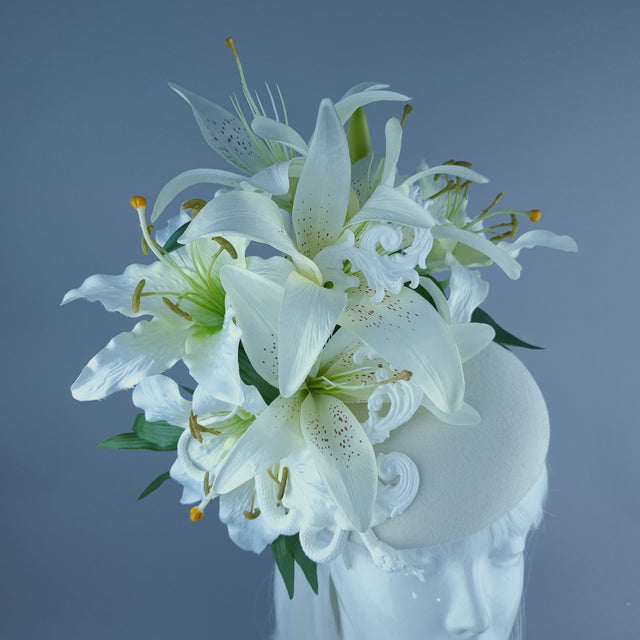 "Semyazza" Ivory Lily, Snake & Filigree Fascinator Hat