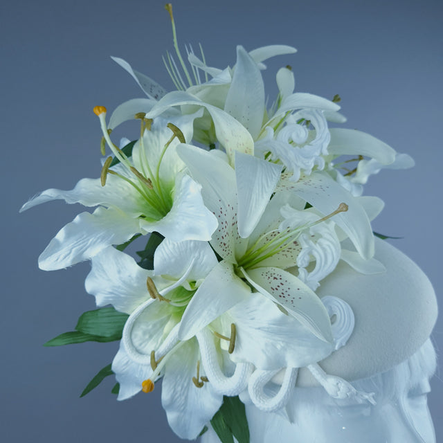 "Semyazza" Ivory Lily, Snake & Filigree Fascinator Hat