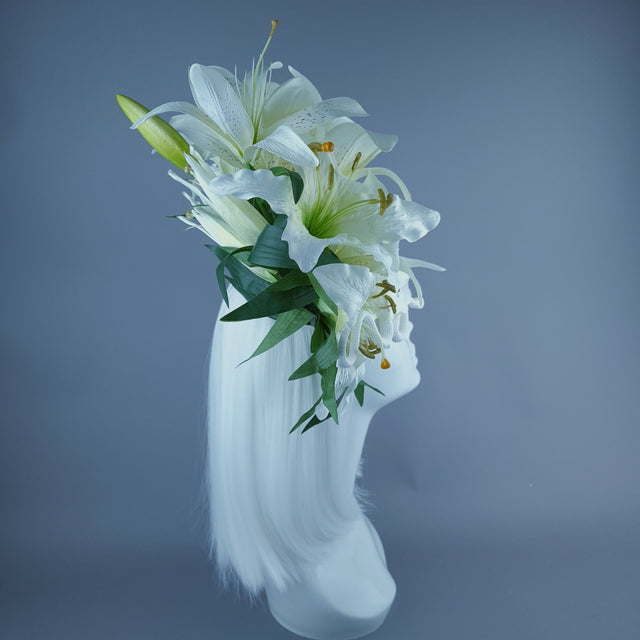 "Semyazza" Ivory Lily, Snake & Filigree Fascinator Hat