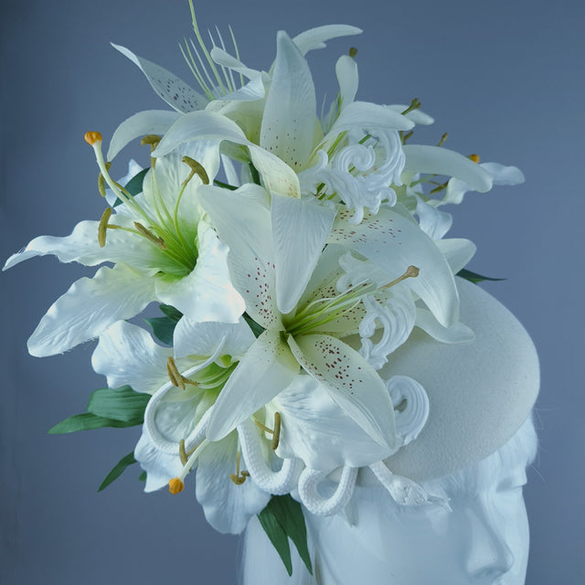 "Semyazza" Ivory Lily, Snake & Filigree Fascinator Hat