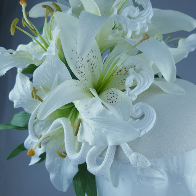 "Semyazza" Ivory Lily, Snake & Filigree Fascinator Hat