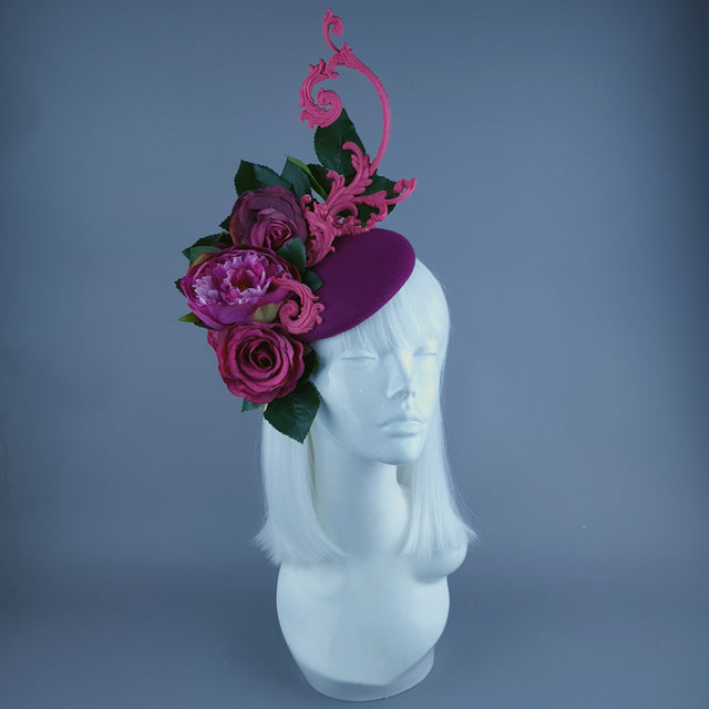 "Urania" Pink Rose, Cherub & Filigree Fascinator Hat