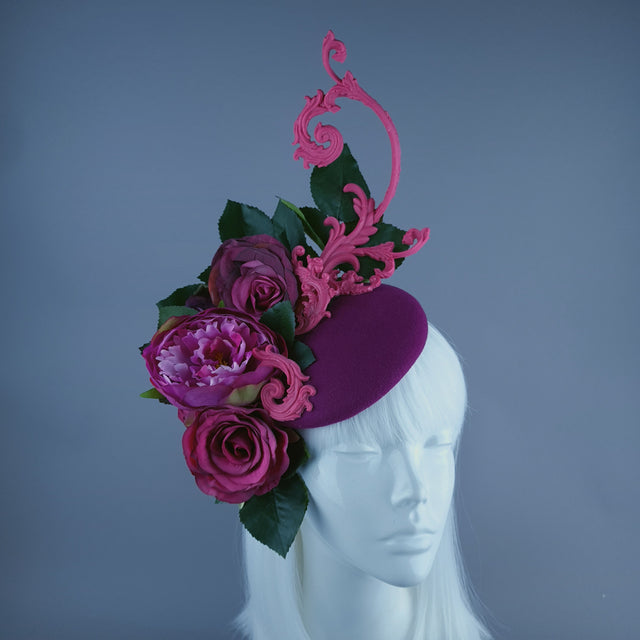 "Urania" Pink Rose, Cherub & Filigree Fascinator Hat