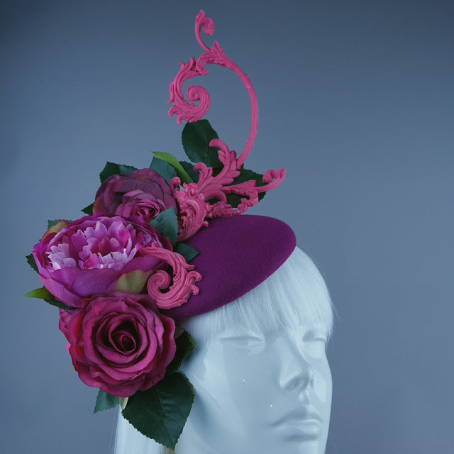 "Urania" Pink Rose, Cherub & Filigree Fascinator Hat