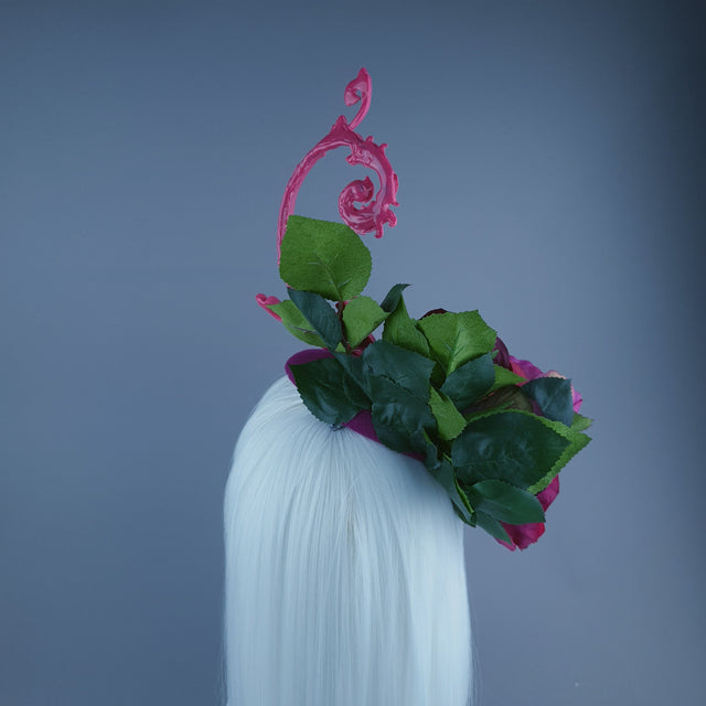 "Urania" Pink Rose, Cherub & Filigree Fascinator Hat