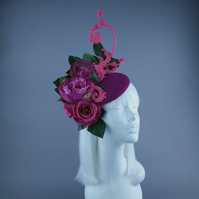 "Urania" Pink Rose, Cherub & Filigree Fascinator Hat