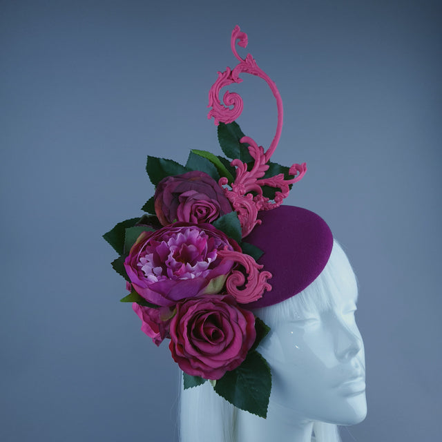 "Urania" Pink Rose, Cherub & Filigree Fascinator Hat