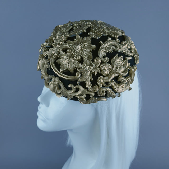 "Ozul" Black & Gold Filigree Fascinator Hat