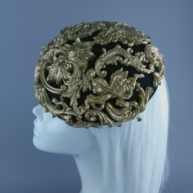 "Ozul" Black & Gold Filigree Fascinator Hat