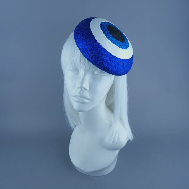 "Kem Göz" Blue Glitter Evil Eye Fascinator Hat