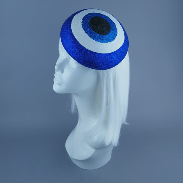 "Kem Göz" Blue Glitter Evil Eye Fascinator Hat