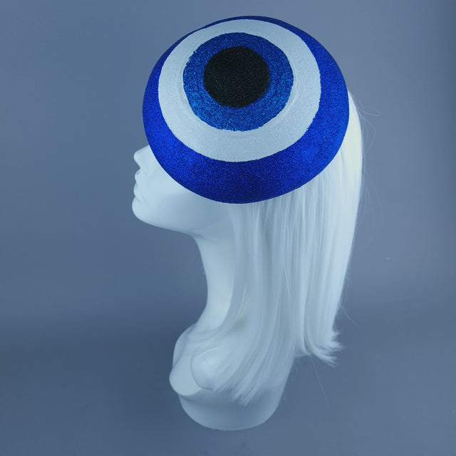 "Kem Göz" Blue Glitter Evil Eye Fascinator Hat