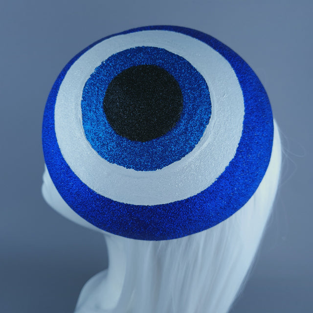 "Kem Göz" Blue Glitter Evil Eye Fascinator Hat