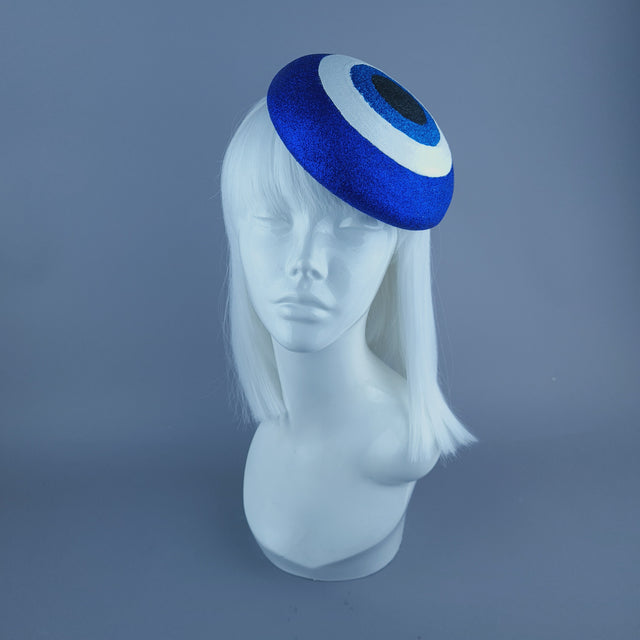 "Kem Göz" Blue Glitter Evil Eye Fascinator Hat
