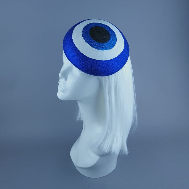 "Kem Göz" Blue Glitter Evil Eye Fascinator Hat