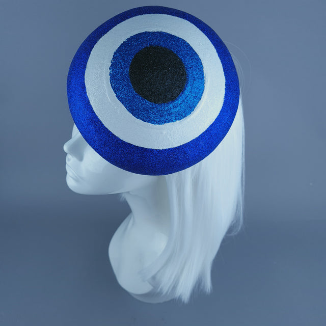 "Kem Göz" Blue Glitter Evil Eye Fascinator Hat
