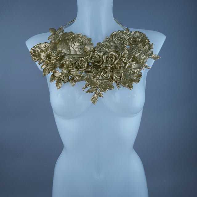 "Lanira" Large Gold Roses Necklace
