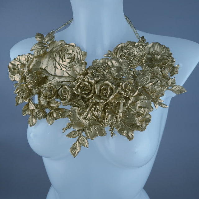 "Lanira" Large Gold Roses Necklace