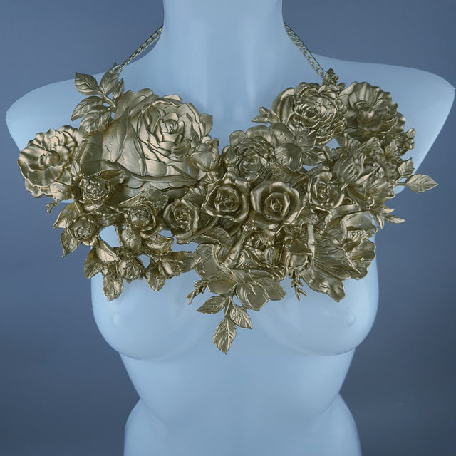 "Lanira" Large Gold Roses Necklace
