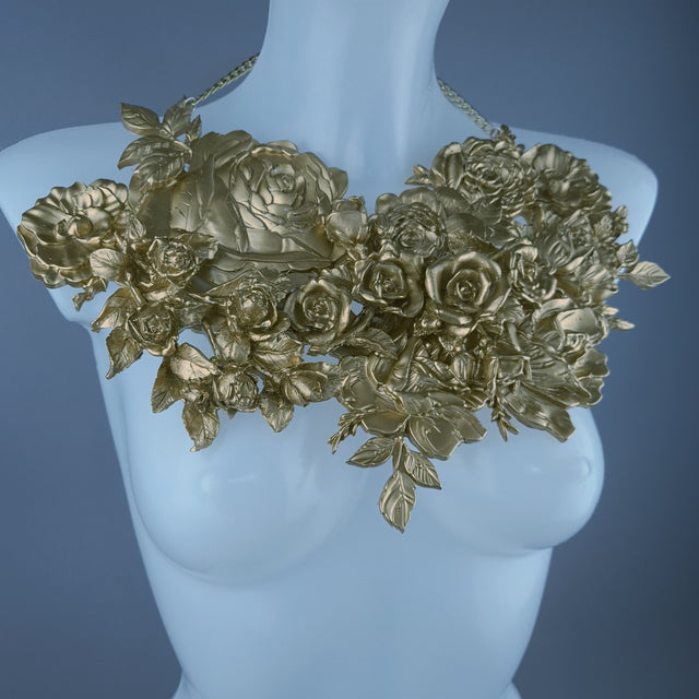 "Lanira" Large Gold Roses Necklace