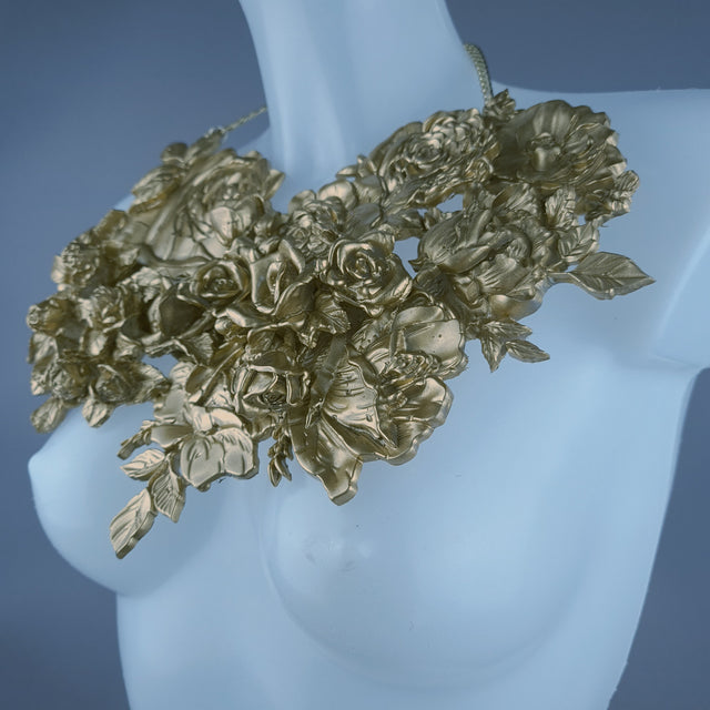 "Lanira" Large Gold Roses Necklace