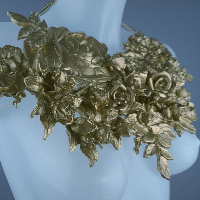 "Lanira" Large Gold Roses Necklace
