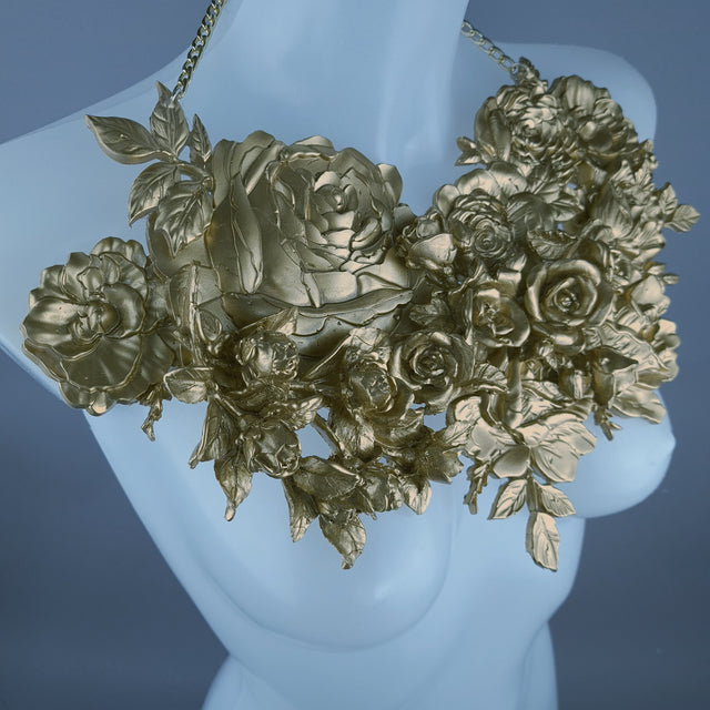 "Lanira" Large Gold Roses Necklace