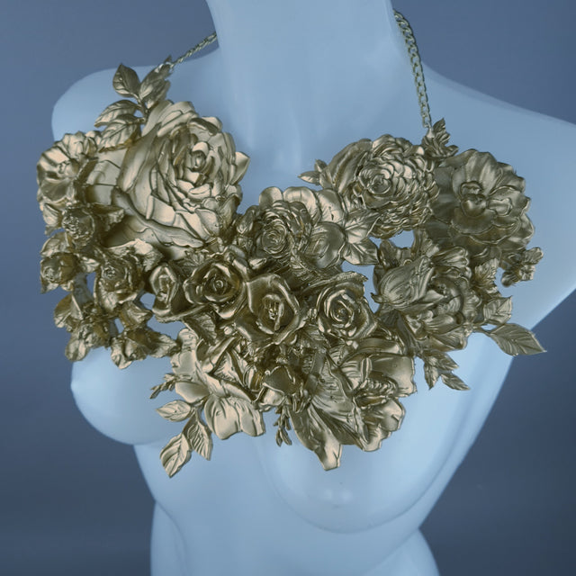 "Lanira" Large Gold Roses Necklace