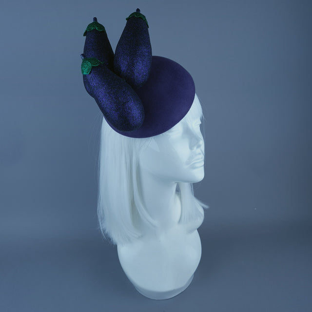 "Débauche" Glitter Aubergine Eggplant Vegetable Food Fascinator Hat