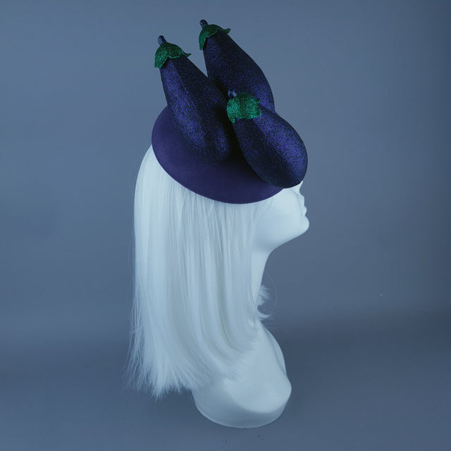 "Débauche" Glitter Aubergine Eggplant Vegetable Food Fascinator Hat