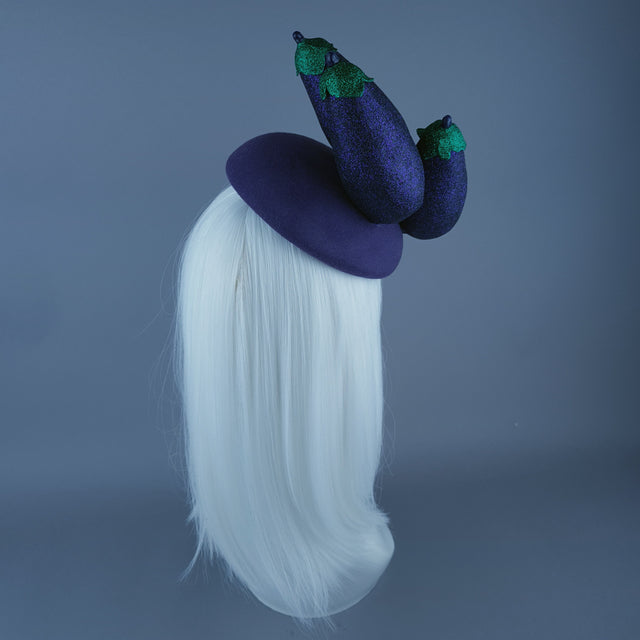 "Débauche" Glitter Aubergine Eggplant Vegetable Food Fascinator Hat
