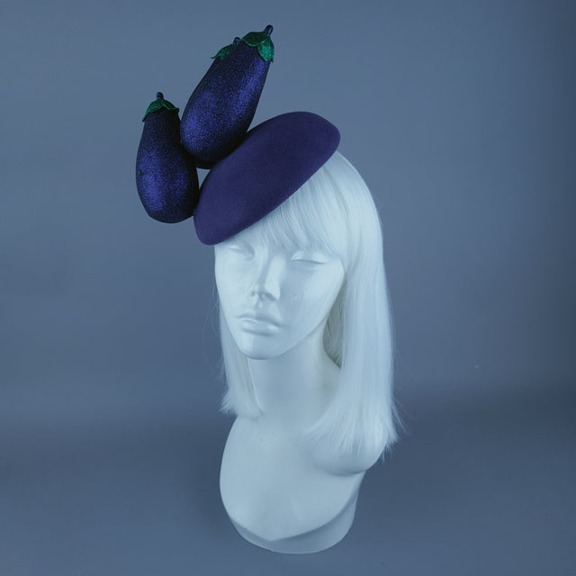 "Débauche" Glitter Aubergine Eggplant Vegetable Food Fascinator Hat