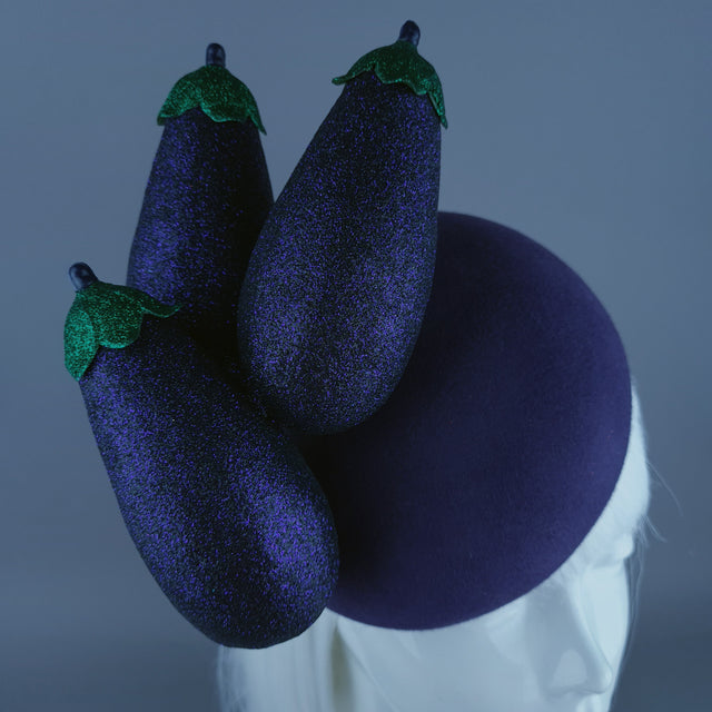 "Débauche" Glitter Aubergine Eggplant Vegetable Food Fascinator Hat